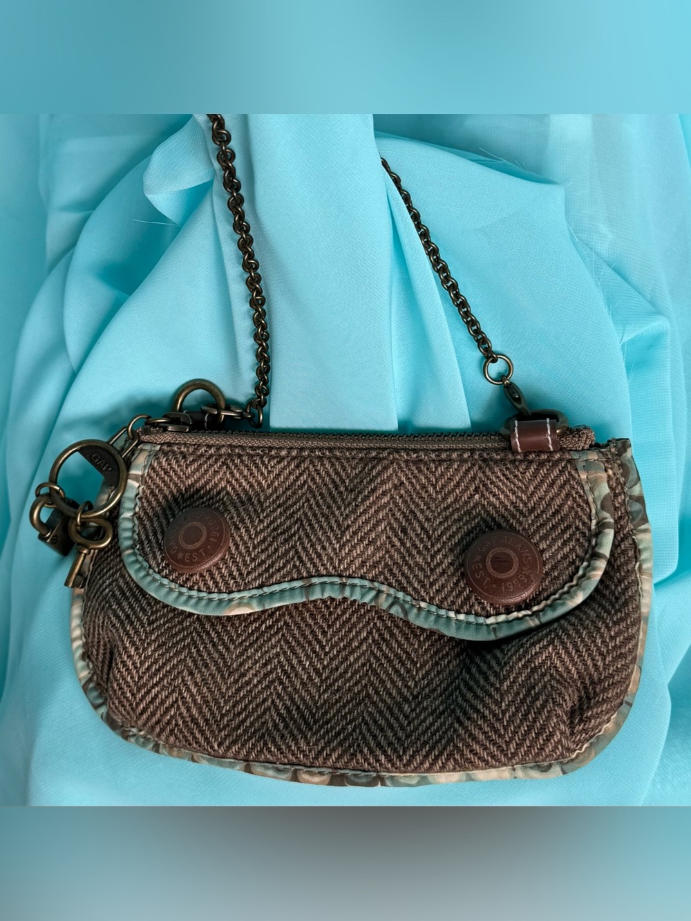 Vintage GAP Wool Tweed Herringbone Key Lock Purse Small Bag Handbag Retro